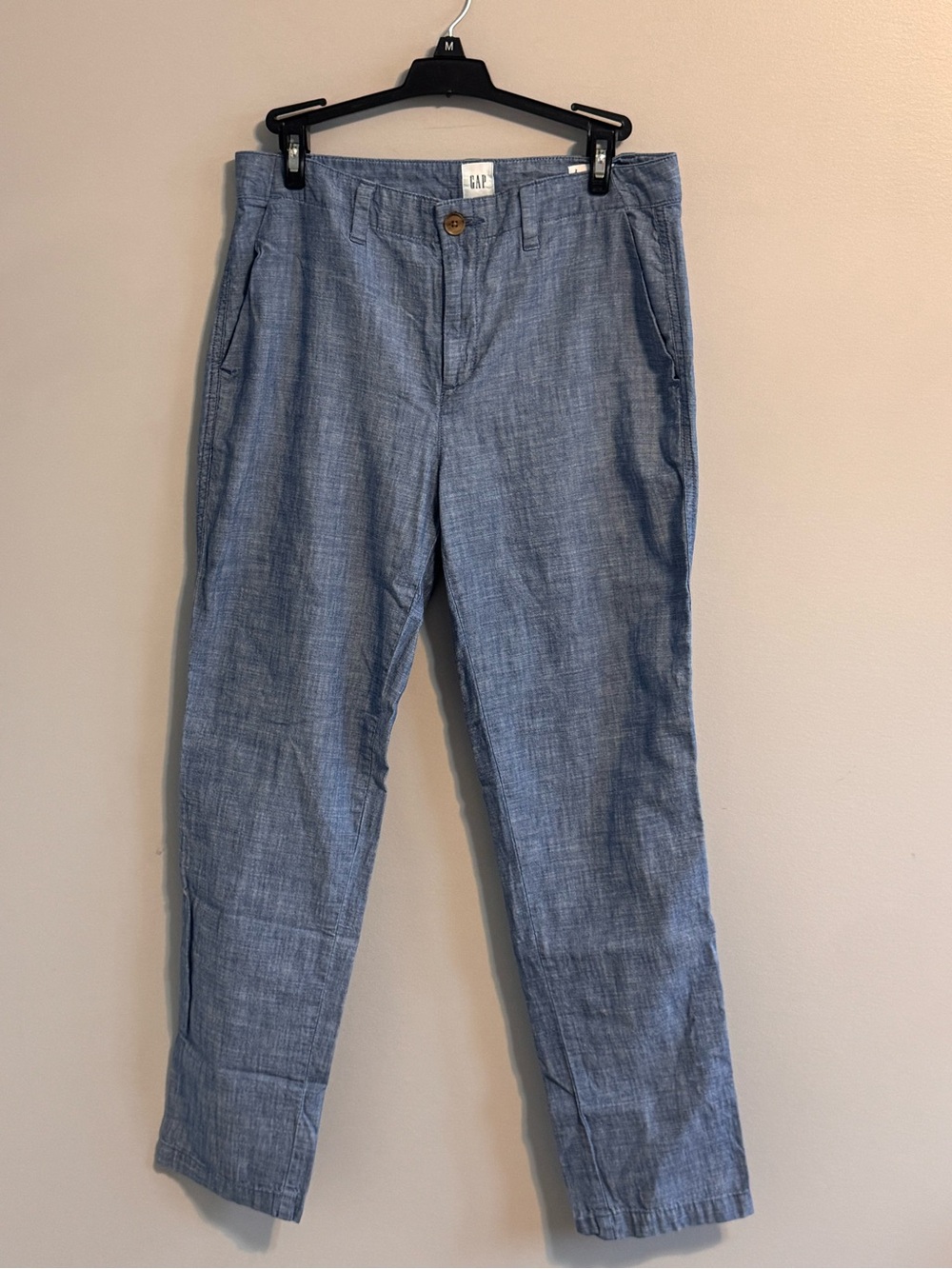 GAP Girlfriend Khaki Pants Size 2 Blue Chambray Cotton Tapered Ankle